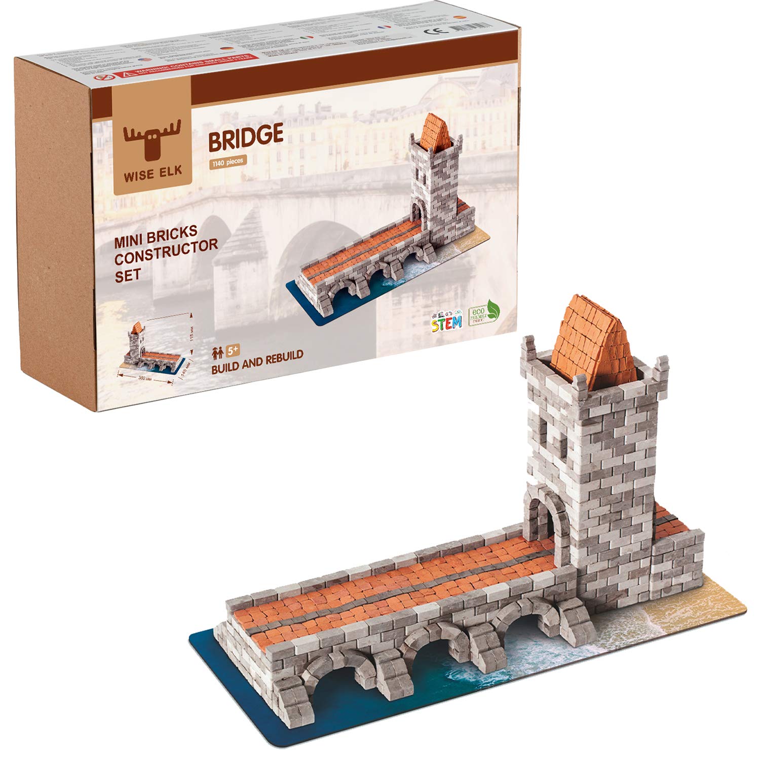Wise Elk Toy Bridge Construction Set, Real Ceramic Bricks, Gypsum Reusable Building Kit, 1140 PCS, Educational Toy, Architecture ,Model Kit ,380X115X145mm Code 70330