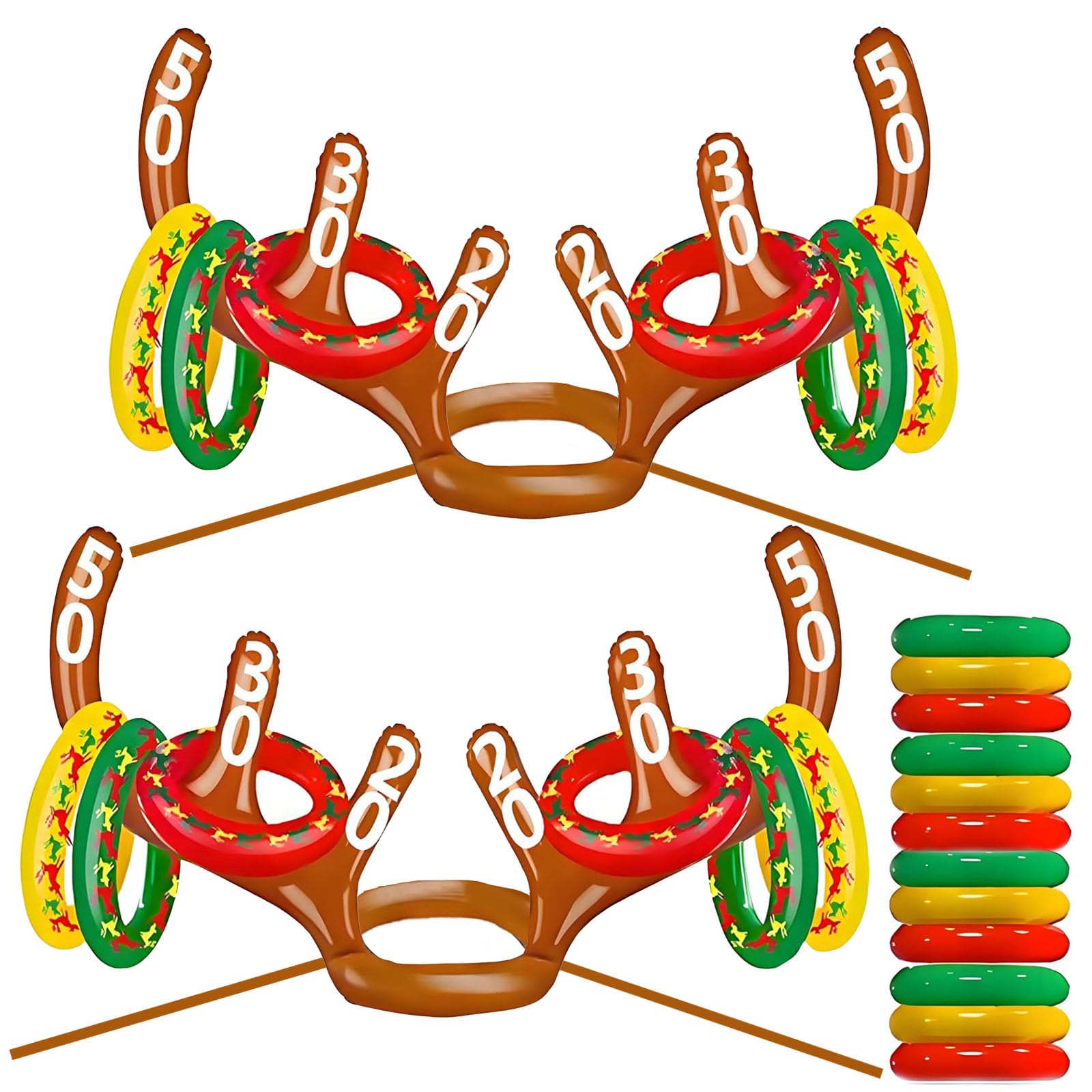 14pcs Inflatable Reindeer Antler Hat Rings Toss Game, Christmas Toss Games Props for Kids, Adults & Family, Xmas Indoor/Outdoor Party, Stocking Filler โ image 1