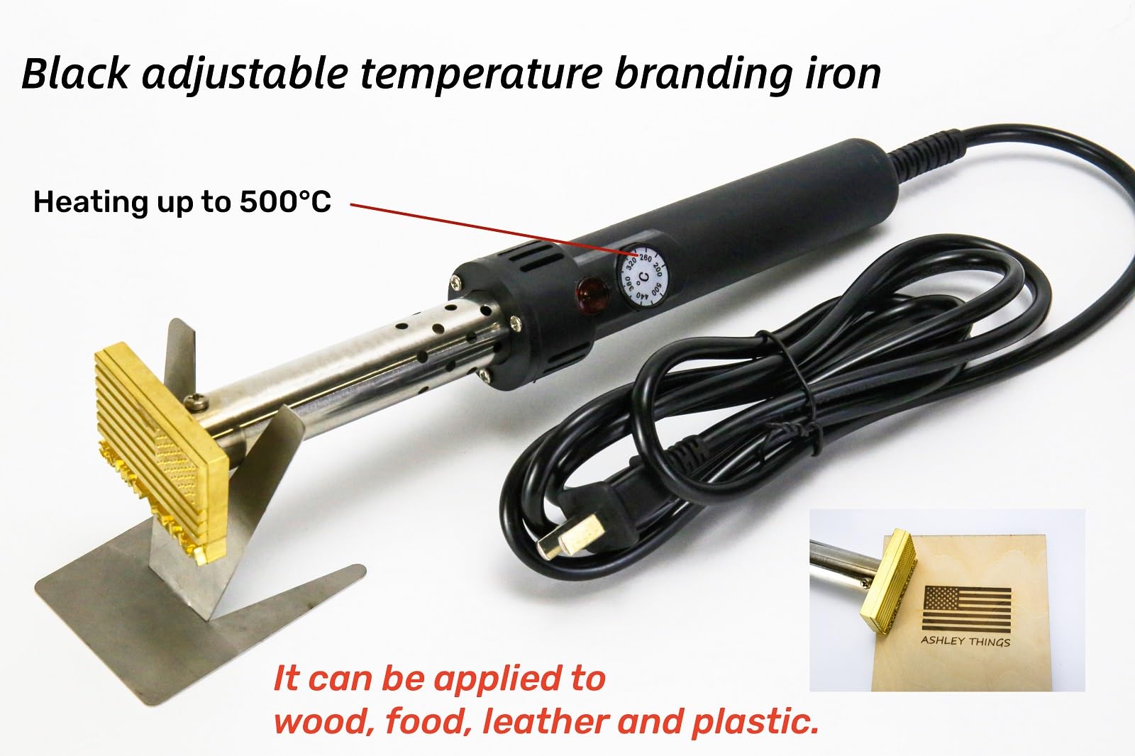 Custom Electric Branding Iron For Wood, Black Temperature-Controlled Electric Branding Iron, Personalized Logo Branding Iron, Leather Branding Iron (Black Adjustable Temperature iron)