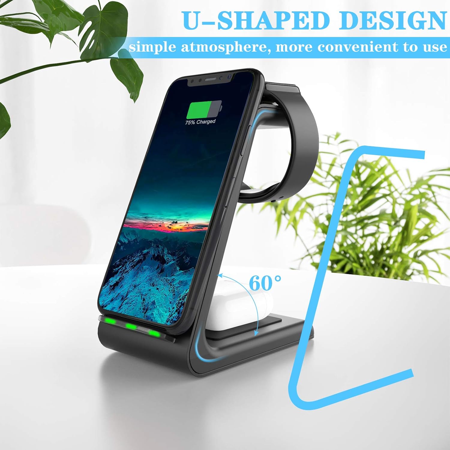 Wireless Charging Stand, Muleug 3 in 1 Wireless Charger Charging Station Dock for Apple Watch SE 6 5 4 3 2, Airpods Pro, iPhone 12/11/11 Pro/X/Xr/Xs/8 Plus, Qi-Certified Phones (with QC3.0 Adapter): Electronics