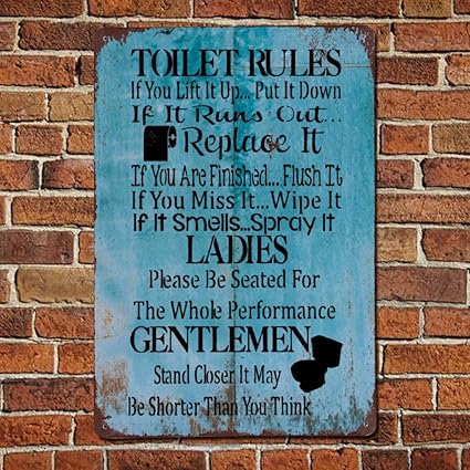 43lenajon Ballkleid Plaque En Metal Avec Citations En Anglais Toilet Rules Pour Salle De Bain Style Retro Citation Rustique Amazon Fr Cuisine Maison