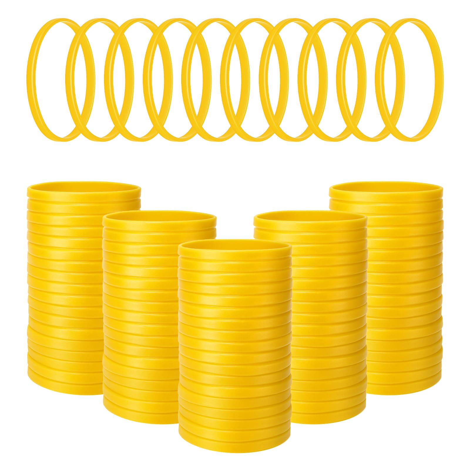 GOGO 100 Pcs Thin Silicone Wristbands for Adults, 1/5" Wide Yellow Rubber Bracelets Bulk for Party