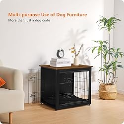 DWANTON Dog Crate Furniture with Cushion, Wooden