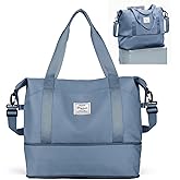 Travel Duffel Bags for Women, Shoulder Weekender Bag with Trolley Sleeve, Sport Gym Tote Bags for Men, 18x14x8 Foldie Travel Bag Expandable Carry On Overnight Bags for airplanes，JewelBlue