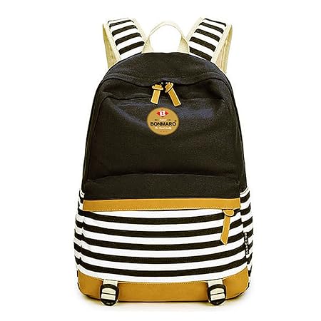 Bonmaro Stripes 25L Black Water Repellant Casual Canvas Backpack