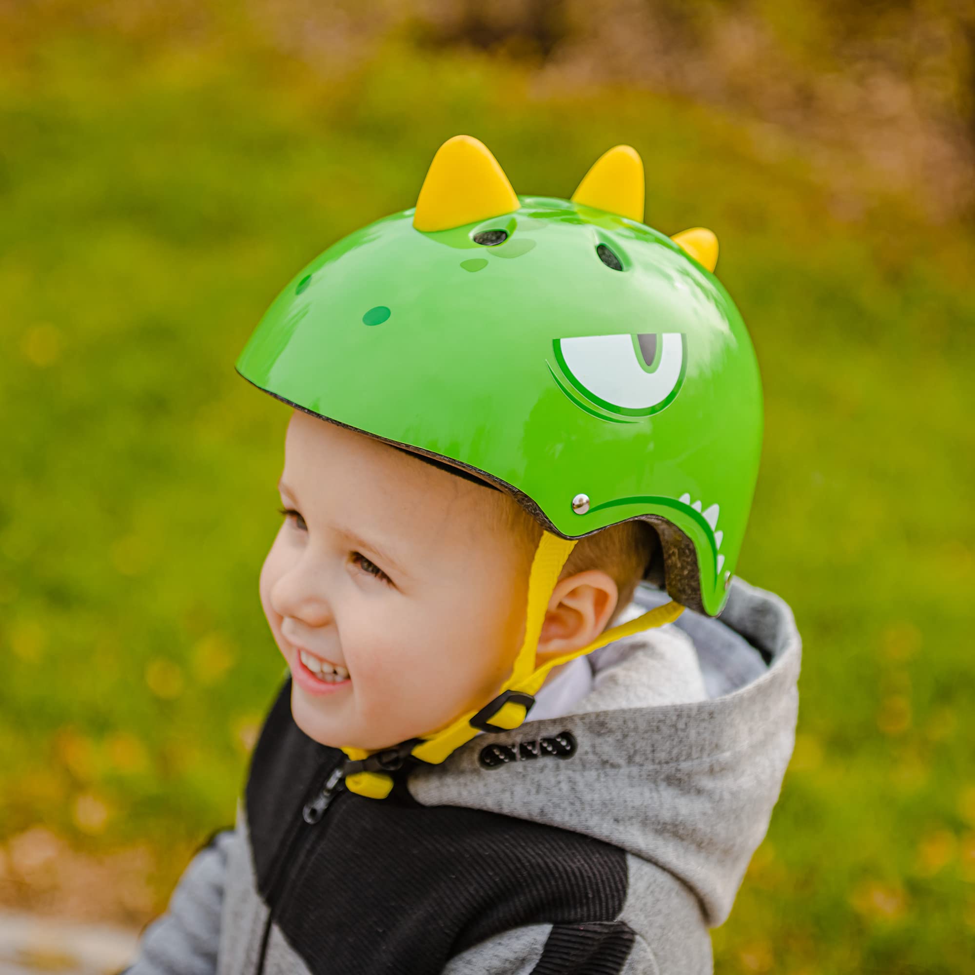 Kids Bike Helmet Toddler to Youth Sizes for Boys Girls Dinosaur Helmet Blue Green Dino Helmets for Multi-Sport