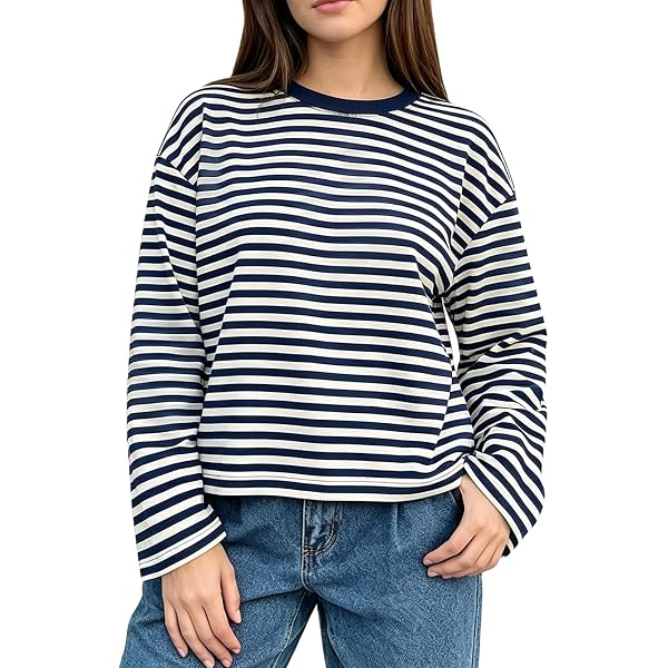 Amazon.com: JINZIYINZI Women Striped Long Sleeve Baggy T Shirts