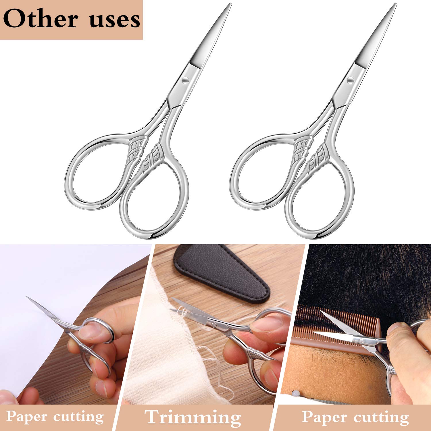 2 Pieces Brow Shaping Scissors Vintage Facial Hair Scissors Small Precision Scissors Eyebrow Trimmer Grooming Scissors with Sleeve for Trimming Eyebrows, Eyelashes, Beards, Broken Hair, Paper-cutting: Beauty