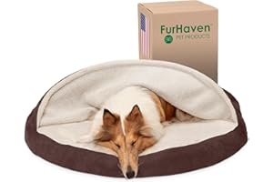 Furhaven 44" Round Orthopedic Dog Bed for Large Dogs w/ Removable Washable Cover, For Dogs Up to 80 lbs - Sherpa & Suede Snuggery - Espresso, 44-inch