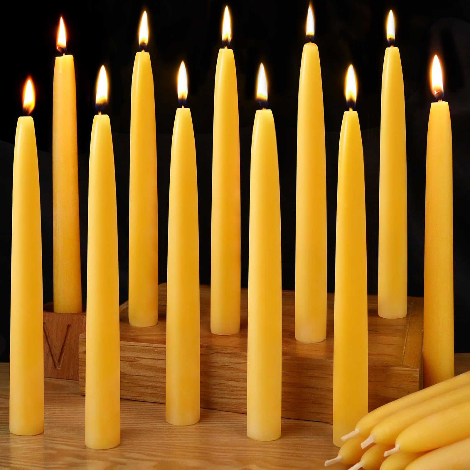 Photo 1 of  Natural Beeswax Taper Candles 8 inch Beeswax Candles Smokeless Unscented Pure Bees Wax Candlesticks 8 Hour Burn Time Dripless Bees Wax Candles for Home Prayer