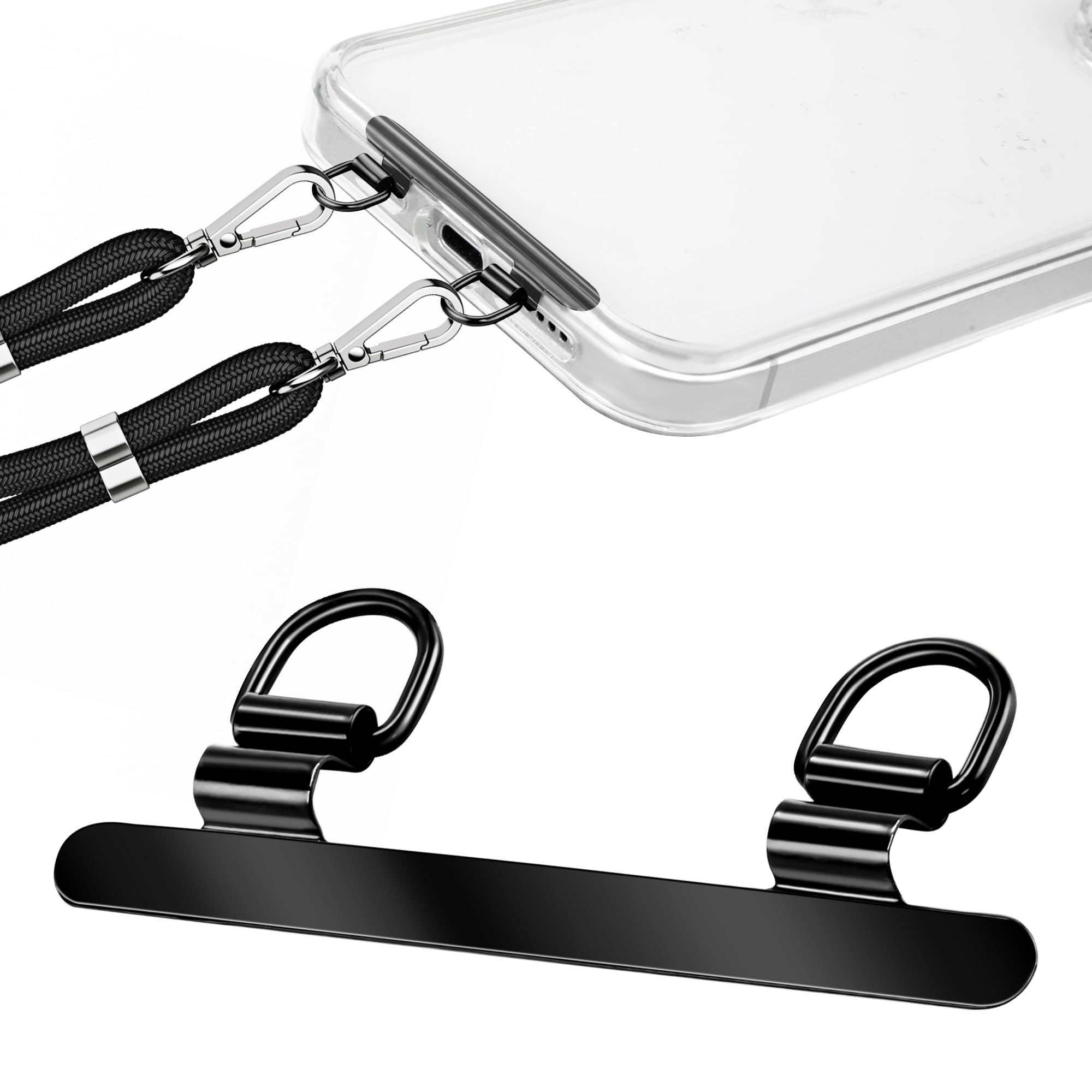 [takyu] ストラップホルダー 2口タイプ 【傷防止フィルム加工】 0.2mm極薄金属製 Tag Holder 浮きにくい 折り曲がれ設計 ストラップホール タグパッチ 携帯ストラップホルダー 落下防止 首掛け 斜めがけ 肩掛け 首かけ 携帯ストラップ 「ブラック」 の商品画像