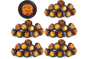 MADCATZ 3/4 Inch Side Marker Lights 3 LED Clearance Shape Turn Signal for Trailer Truck Tram Caravan Pickup Boat Van Lorries Waterproof Resin 12V DC Amber Light/Lens Pack of 50