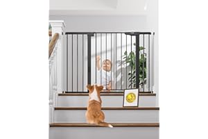 Cumbor 29.7-48" Baby Gate for Stairs, Mom's Choice Awards Winner-Dog Gate for Doorways, Auto Close Safety Pet Gate for Dogs Indoor, Easy Install Pressure Mounted Child Gate with Walk Thru Door, Black