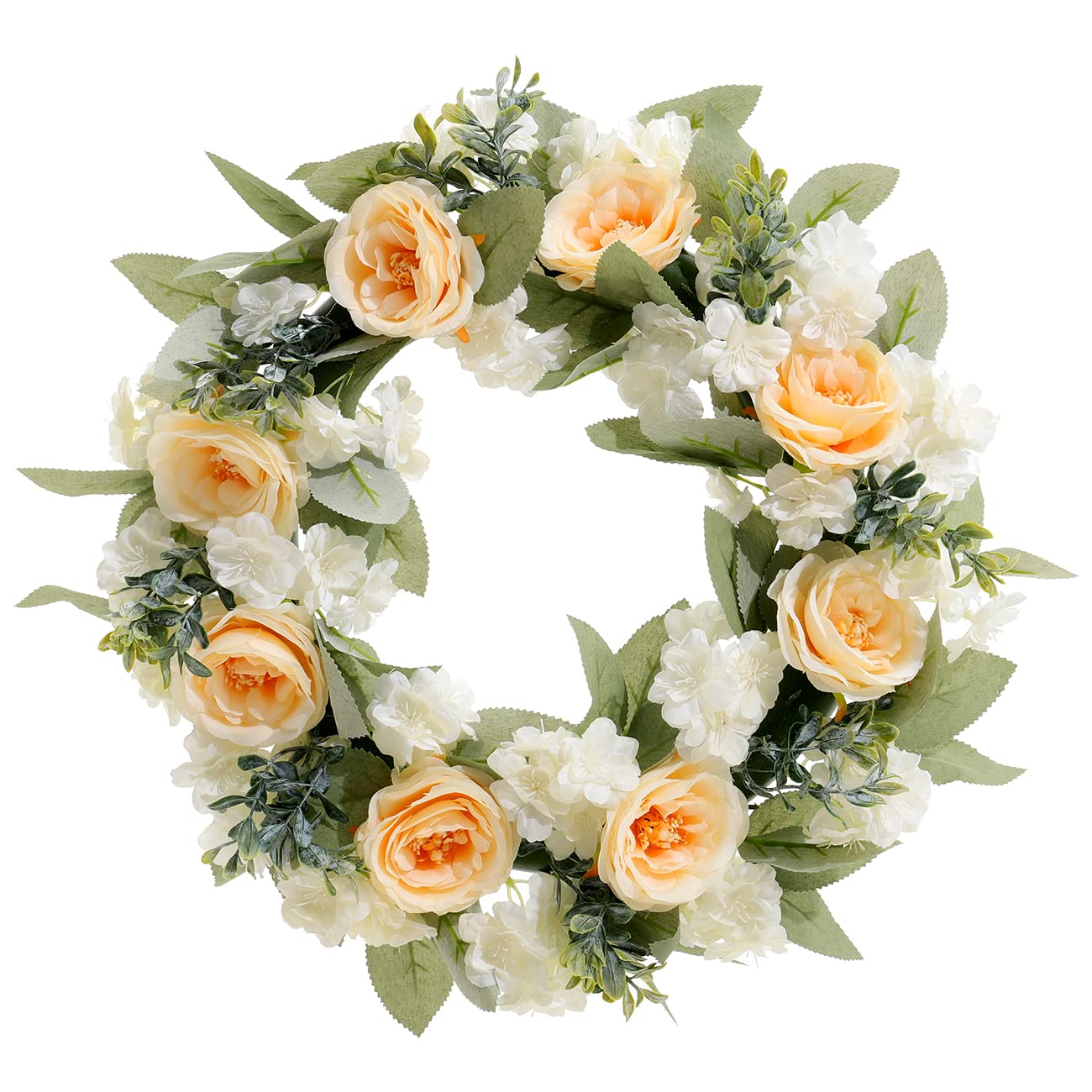 Warmiehomy 45cm Artificial Flowers Wreath Door Wreaths,Spring Wreath Artificial Flowers garlands For Wedding Party Front Door Office Home Outdoor Valentine Decoration(Champagne Rose)