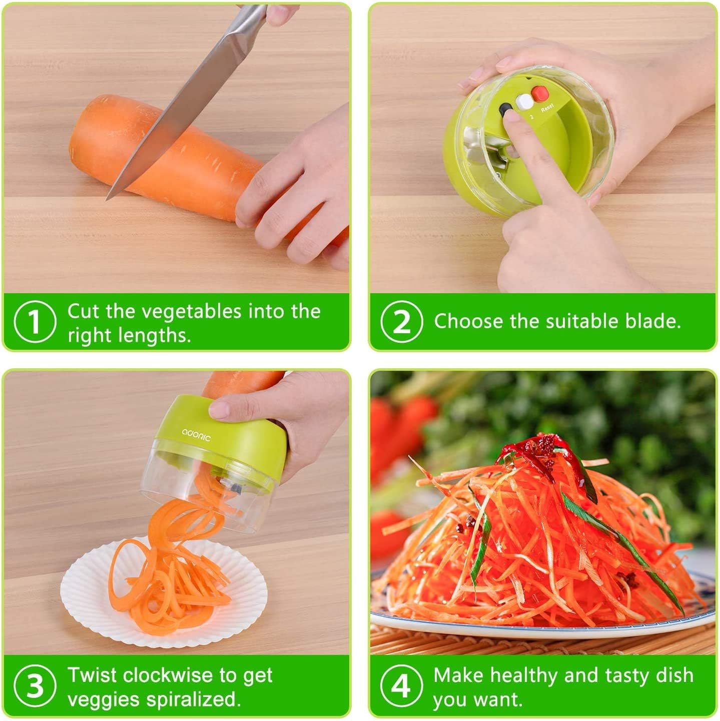 ADORIC Handheld Spiralizer Vegetable Slicer, 4 in 1 Heavy Duty Veggie