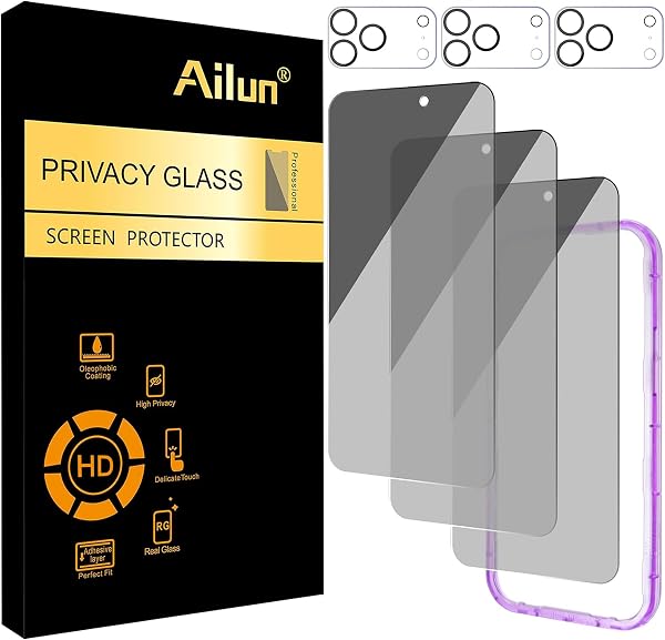 Ailun Privacy Screen Protector+Camera Lens Protector for iPhone 17 Pro Max | 3+3 Pack, 6.9 inch, Installation Frame, Dynamic