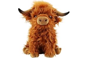 BMZRJM Stuffed Animals Highland Cows Cute Stuff Fluffy Cattle Dolls Skeleton Toys Figure Pillows Birthday Presents for Baby Kids Girls Boys Toddler Preschool Realistic Plush Décor (11 inches,Brown)