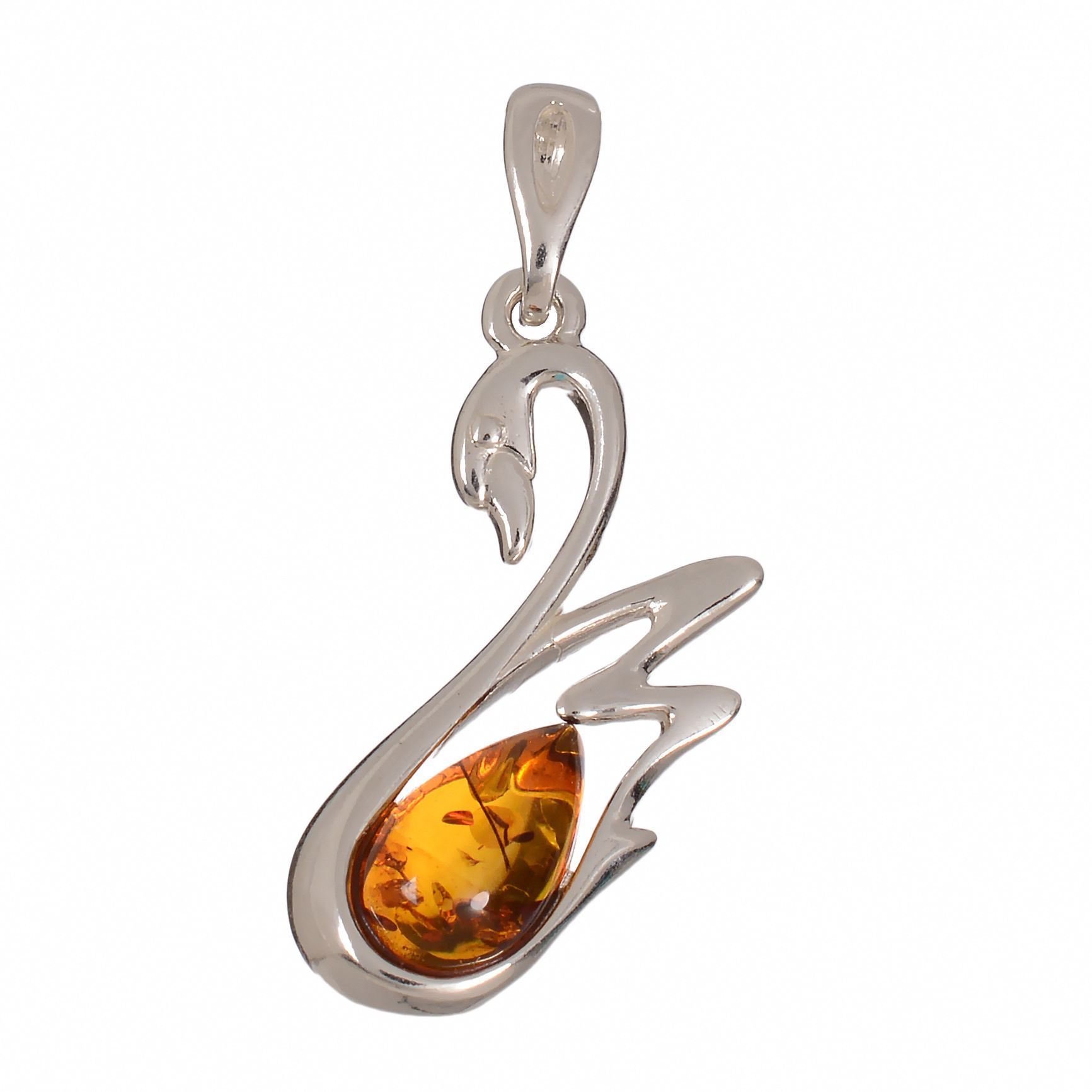 Sterling Silver and Baltic Amber Pendant "Swan"