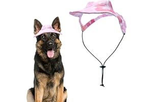 Pai Sence Pink Dog Visor for Large Dogs Baseball Cap with Ear Holes Tie Dye Hearts Adjustable Dog Trucker Hat Outdoor Sport Sunbonnet with Drawstring L