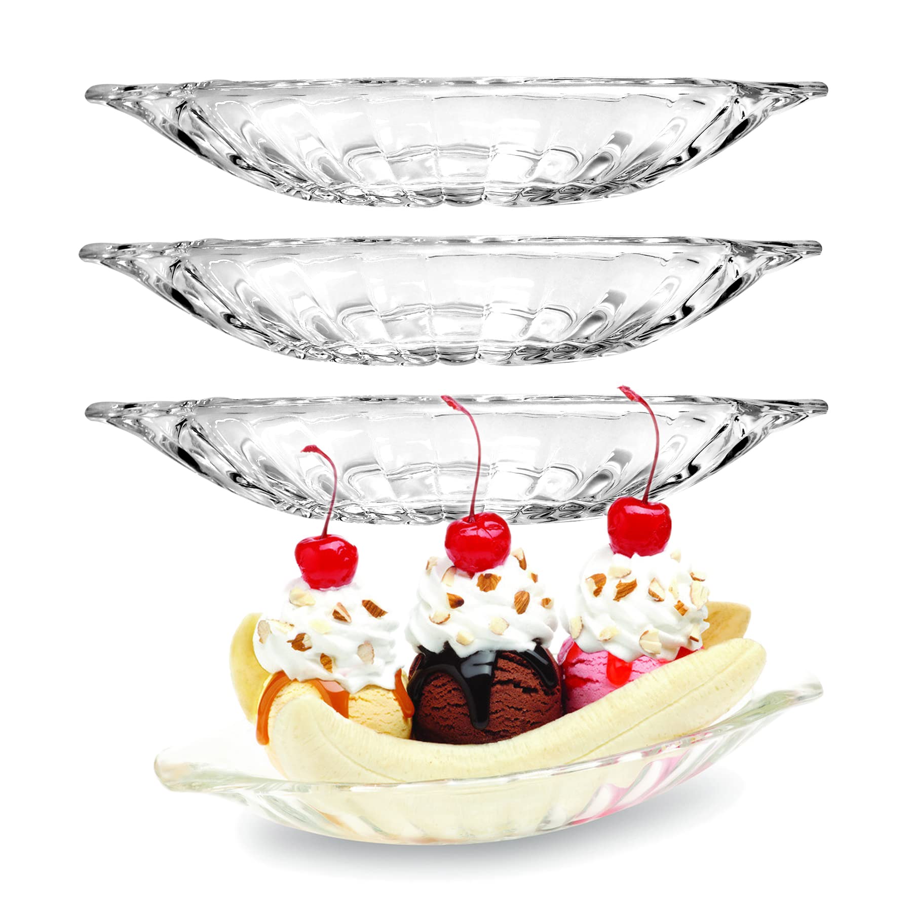 binsakao Banana Split Dish Boat, Ice Cream Sundae Dish, Dessert Dishes Clear 4 Set 180ml
