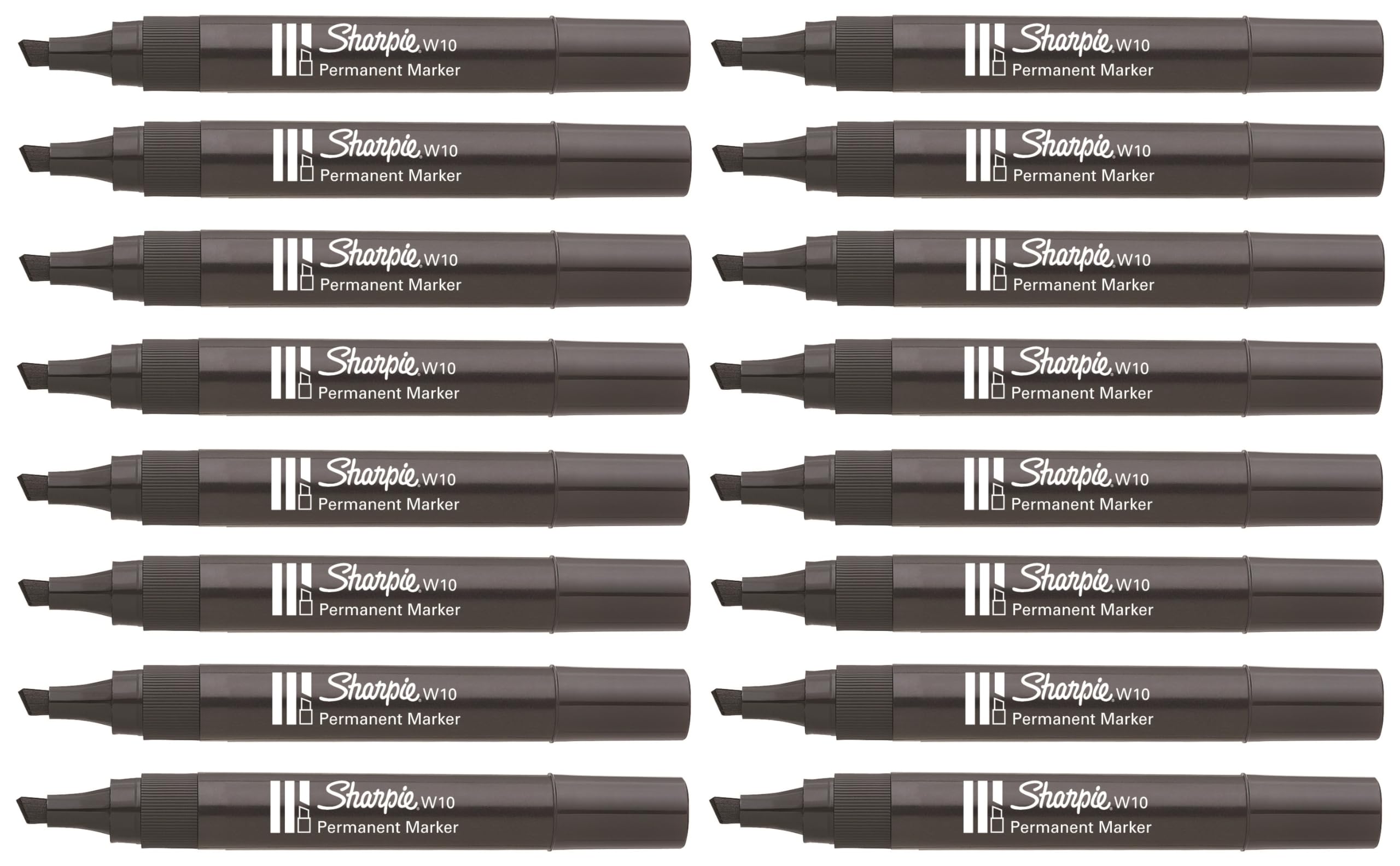 Sharpie W10 Permanent Markers - Chisel Wedge Tip - Black Ink - Pack of 16