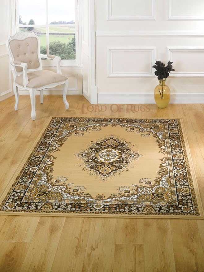Large Traditional Classic Beige Rug 120 x 160 cm (4' x 5'3") Carpet