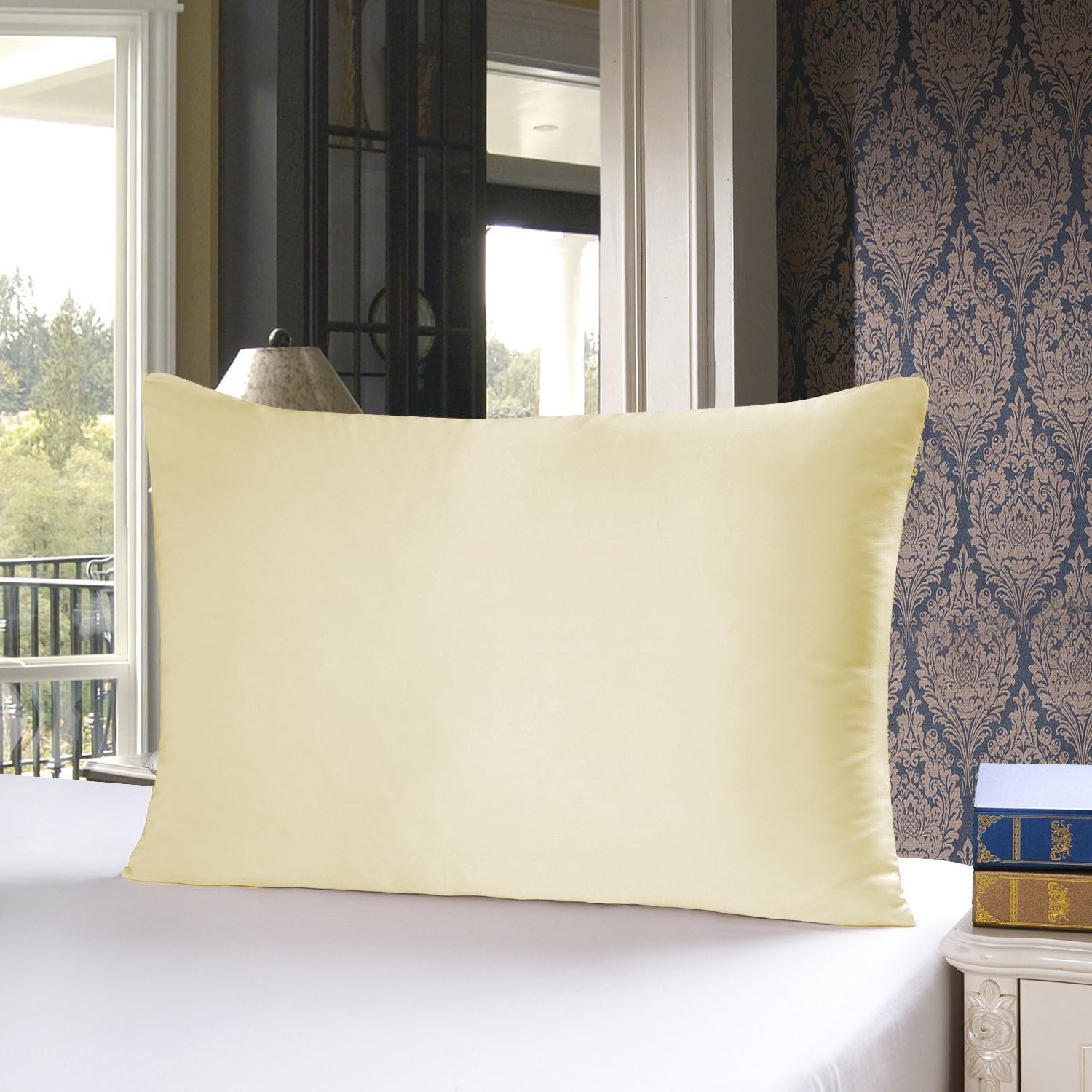 townssilk - 100% Pure 19 Momme Mulberry Silk Pillowcase - Both Sides Silk Pillowcase for Hair and Skin, Health, Hidden Zipper, 1 Piece, 40 x 70 cm, Light Yellow