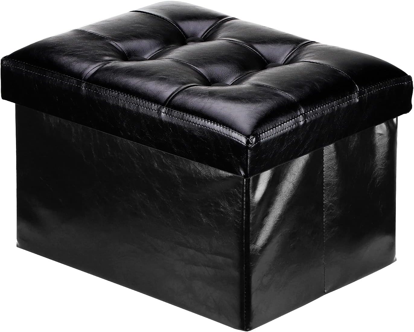 Small Leather Ottoman Foldable Foot Stool Short Ottoman Stool Linen Fabric Folding Storage Ottoman Thicker Foam Especially for Foot Rest (Black)