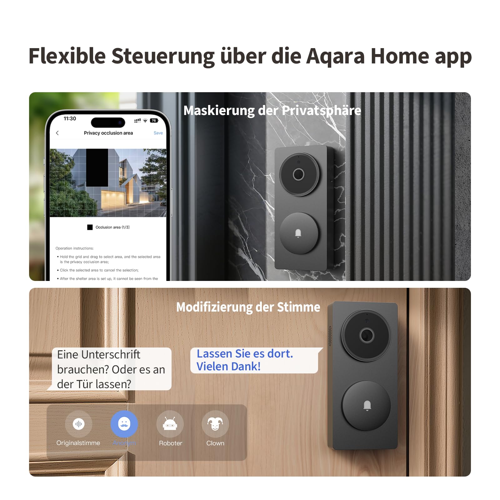 Aqara Smarte Türklingel mit Kamera G410,2K,Homekit-Sicherheits-Video,2-Wege Audio,Integrierte Matter Hub,drahtlos/draht, kompatibel Apple Home,Google,Home-Assistant,2.4/5GHz WLAN, mit Chime, Schwarz 8