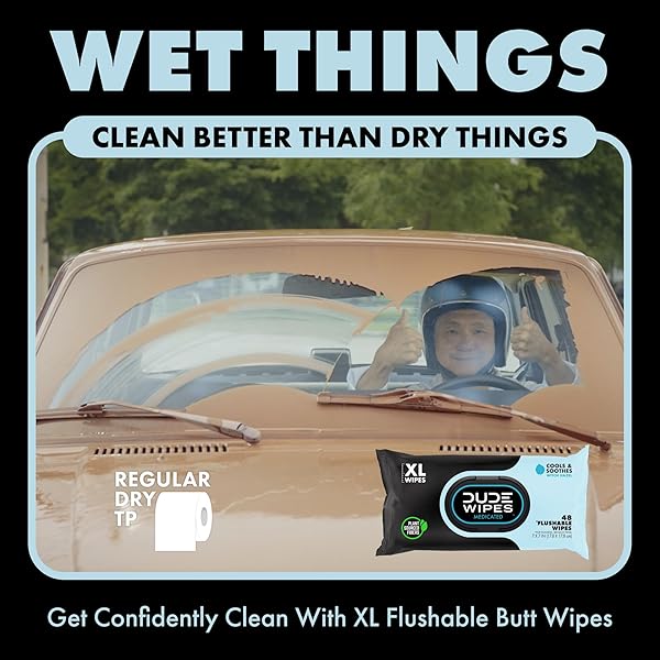 DUDE WIPES FRAGRANCE FREE HEMORRHOID FLUSHABLE WIPES – 1 PACK (48 COUNT) – EXTRA-LARGE, MEDICATED WITH WITCH HAZEL FOR SOOTHING RELIEF – SEPTIC AND SEWER SAFE