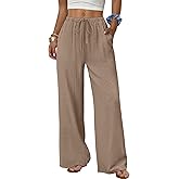 Sampeel Dress Pants for Women Business Casual Outfits Work Office Linen Pants Summer Outfits Plus Size Clothes Spring Beach Vacation Fashion Clothing Khaki L