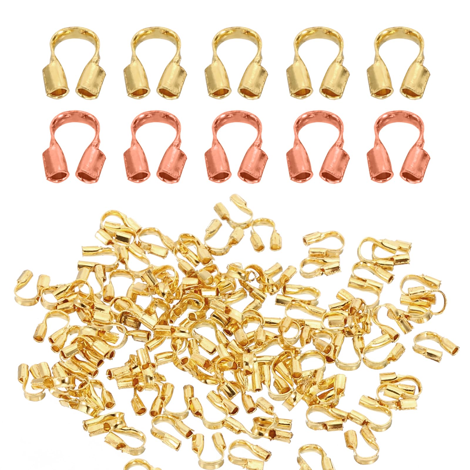 PATIKIL 0.7mm Hole Wire Guard Thread Protector Set, 200Pcs Alloy U Shape Loop for Jewelry Making Necklace Bracelet Earring DIY Crafts Accessories, Rose Gold, Light Gold