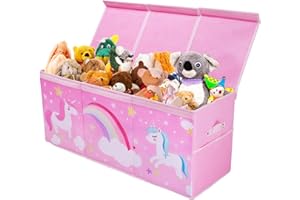 decalsweet Unicorn Extra Large Toy Box Chest with Flip Lid for Kids, Collapsible Oxford Toy Storage Box with Handles Mesh Pockets, Sturdy Waterproof Toy Box for Bedroom Playroom, 37.7×12.5×15.7 Inch