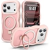 UEEBAI Magnetic for iPhone 17 Pro Max Case, [Compatible with MagSafe] [Built-in Kickstand] Translucent Wave Design Wavy Frame Matte Drop Protect Phone Case - Pink