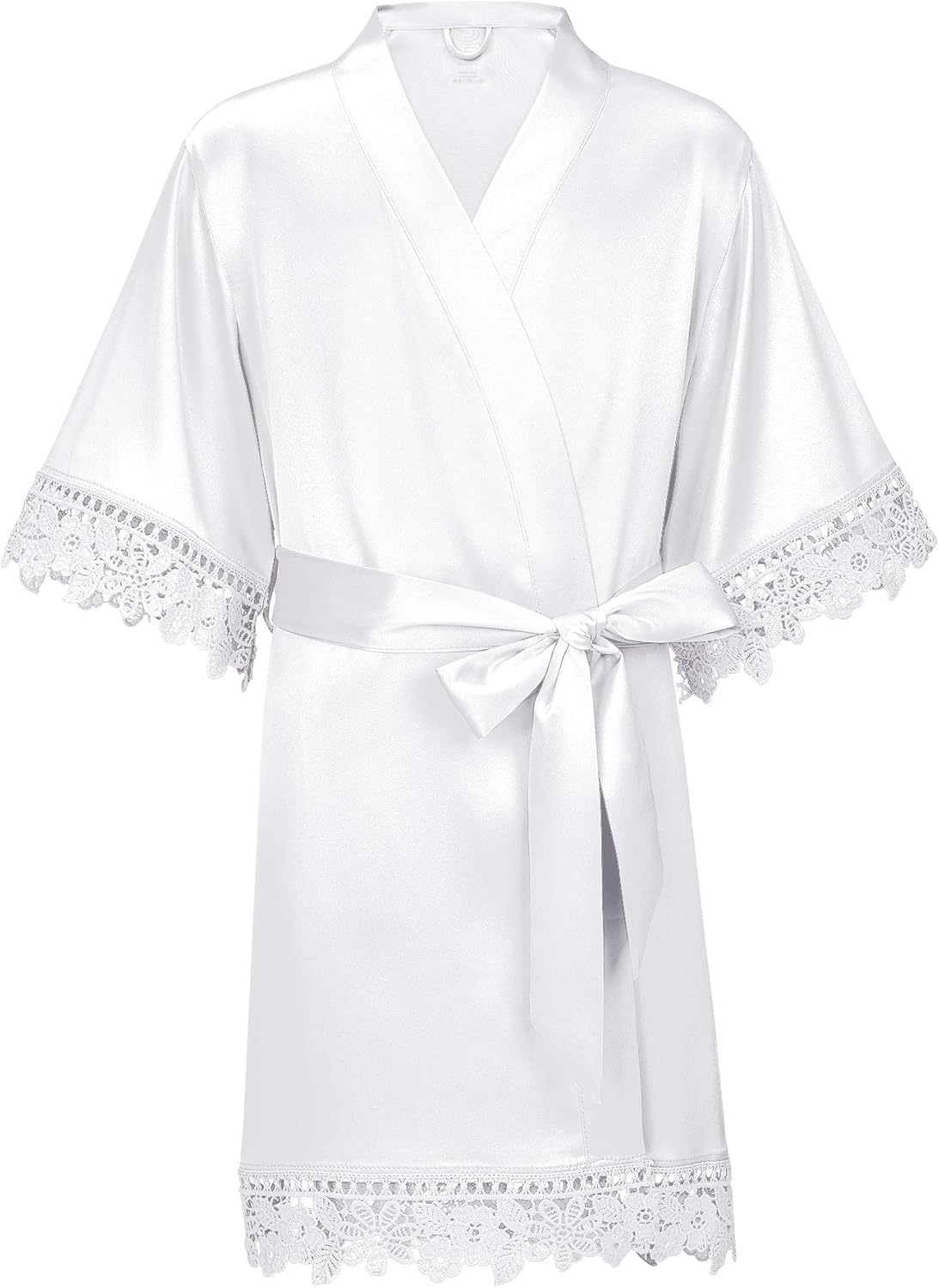 AW BRIDAL Girls' Satin Kimono Robe Flower Girl Bathrobe Kids' Silk Nightgown with Lace Trim for Spa Party Wedding Birthday: Clothing