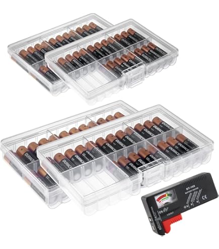 Pack De 4 Cajas De Almacenamiento Para Pilas AA/AAA – Organizador Portátil Con Capacidad Para 6 AA U 8 AAA, Plástico Aislante Y Resistente