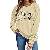 Womens Christmas Sweatshirts Long Sleeve Merry Christmas Sweater Crewneck Xmas Holiday Shirt Pullover Tops