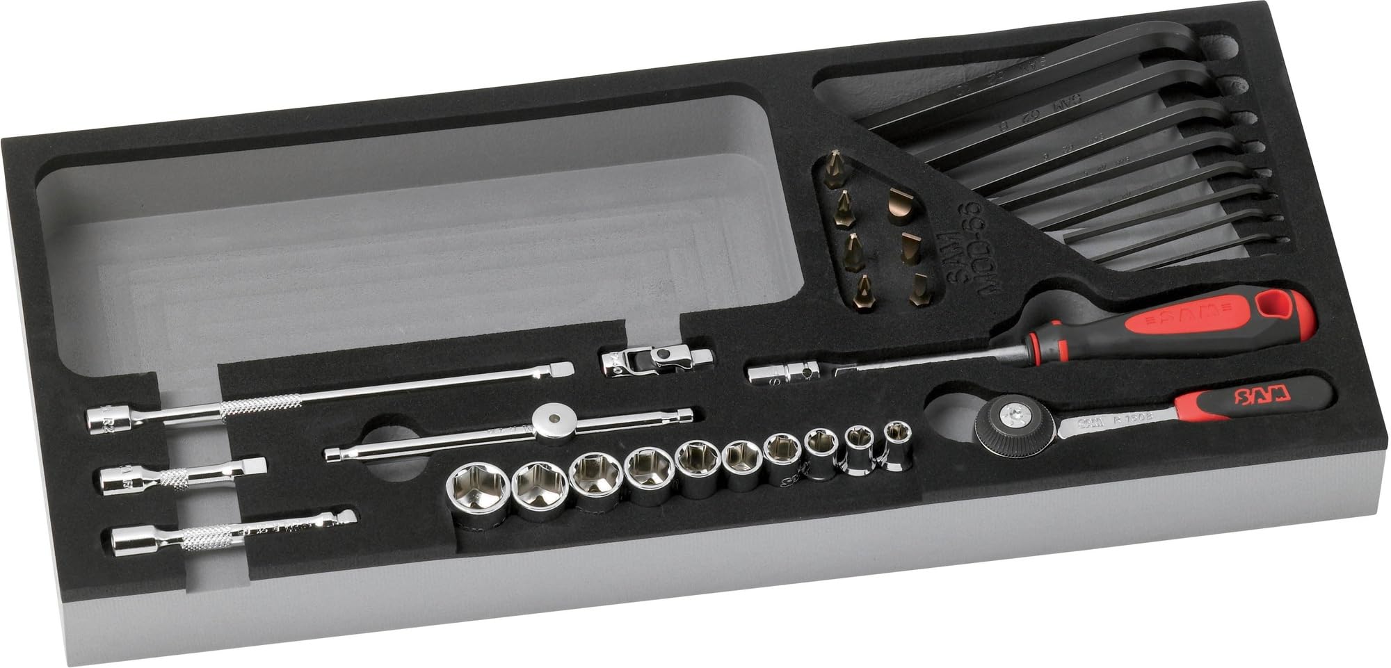 SAM Outillage 73-R34MM Box of Sockets/Accessories 1/4" 34 Tools Sized from 5.5 to 14 mm