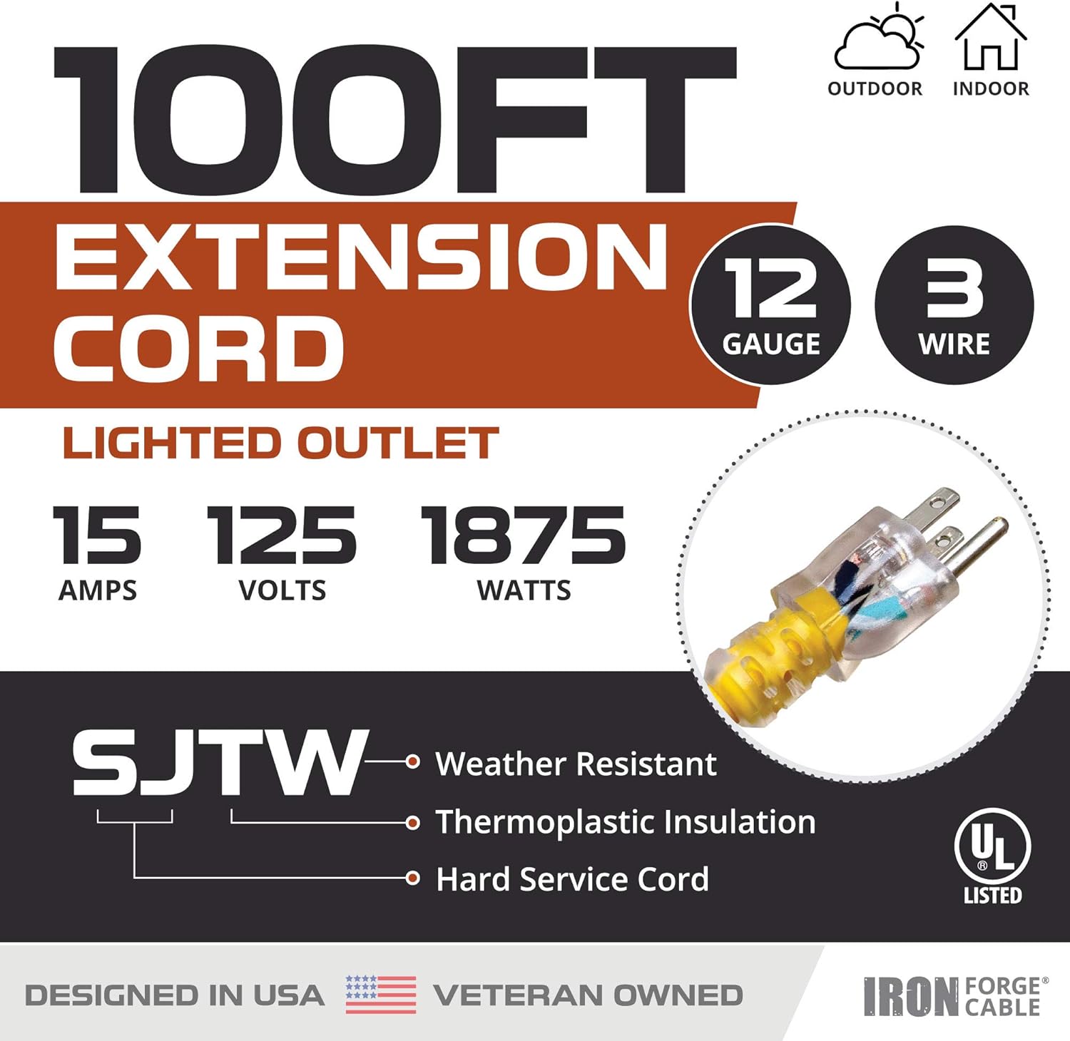 100 Foot Outdoor Extension Cord - 12/3 SJTW Heavy Duty Yellow 3 Prong Extension Cable - Great for Garden and Major Appliances (100 Foot - Yellow) - - 