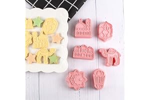 6 Pcs Ramadan Kareem Cookie Molds, Irregular Shaped Baking Cutters Set with Plunger Stamps Moon Castle and Camel, 3D Stamper 
