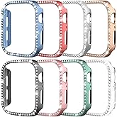 Tiorecime 8 Pack Case for Apple Watch Series 9/8/7 45mm, Glitter Diamond Glossy Bumper, Bling Rhinestone Hard PC Protective Cover for Women Girl Compatible with iWatch S9/8/7 45mm Accessories