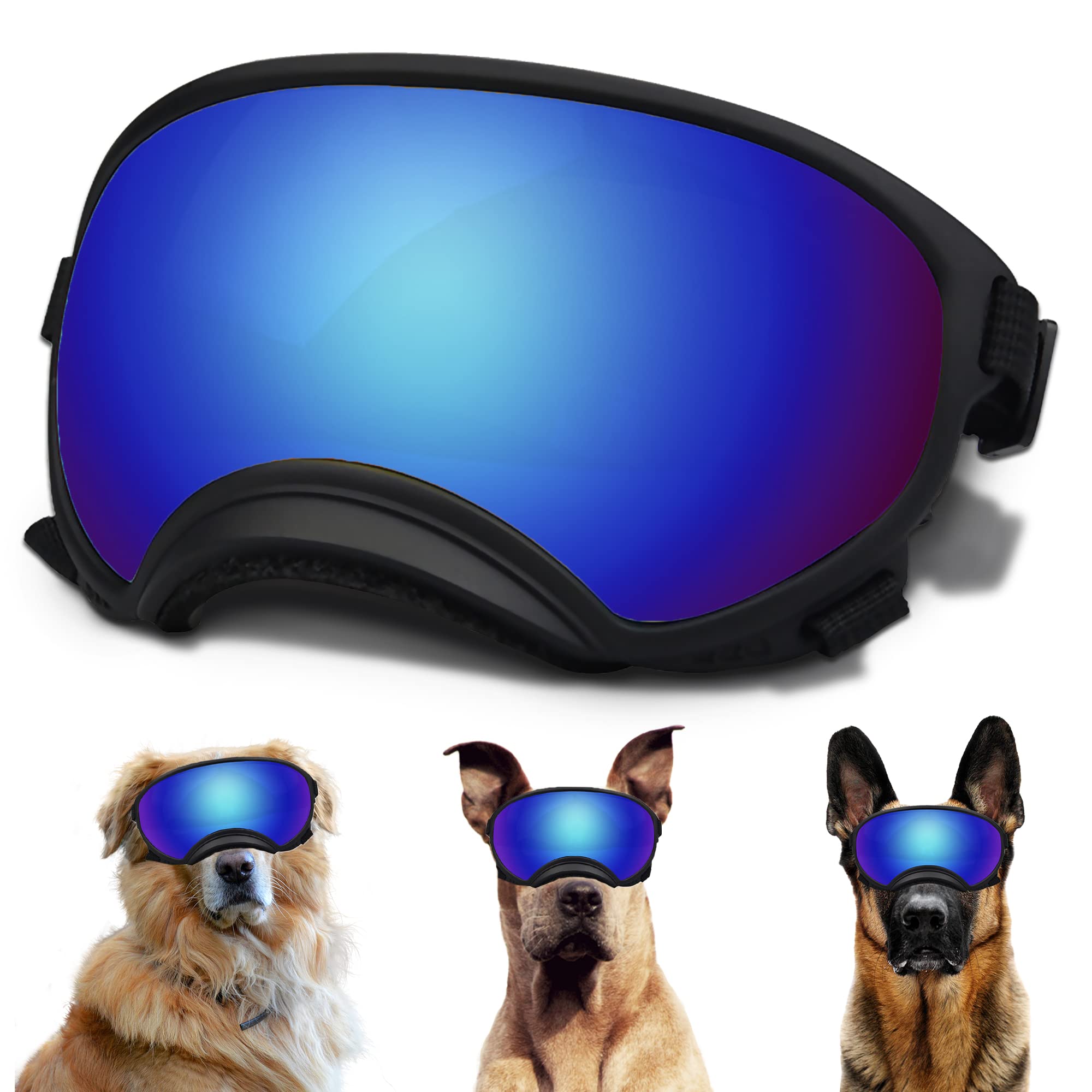 Dog Sunglasses, Dog Goggles with Adjustable Strap, UV Protection, Windproof, Suitable for Large Medium-Dogs, Dogs Eyes Protection