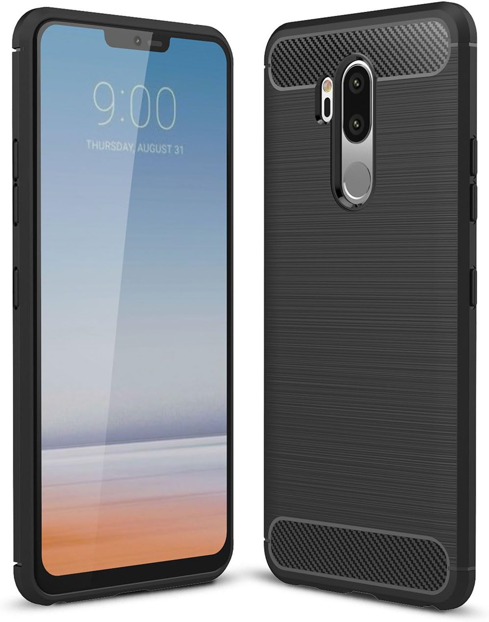 WindTeco LG G7 ThinQ/LG G7 Case, Premium Ultra Slim Lightweight Carbon Fiber Design Flexible Soft TPU Bumper Gel Shock Absorption Rubber Protective Case Cover for LG G7 ThinQ/LG G7