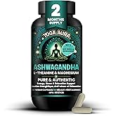 Yoga Aura Pure Ashwagandha 6000 mg- 200mg,L-theanine 200mg, Magnesium Bisglycinate 75mg Per Capsule | High Potency , Expert F