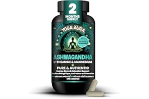Yoga Aura Pure Ashwagandha 6000 mg- 200mg,L-theanine 200mg, Magnesium Bisglycinate 75mg Per Capsule | High Potency , Expert F