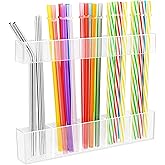 Straw Holder for Cabinet Door, 9.45”Large Acrylic Reusable Tumbler Straw Organizer Storage Dispenser with Double Sided Adhesive,Under Cabinet & Wall Mount Drinking Straw Storage, Easy to Install