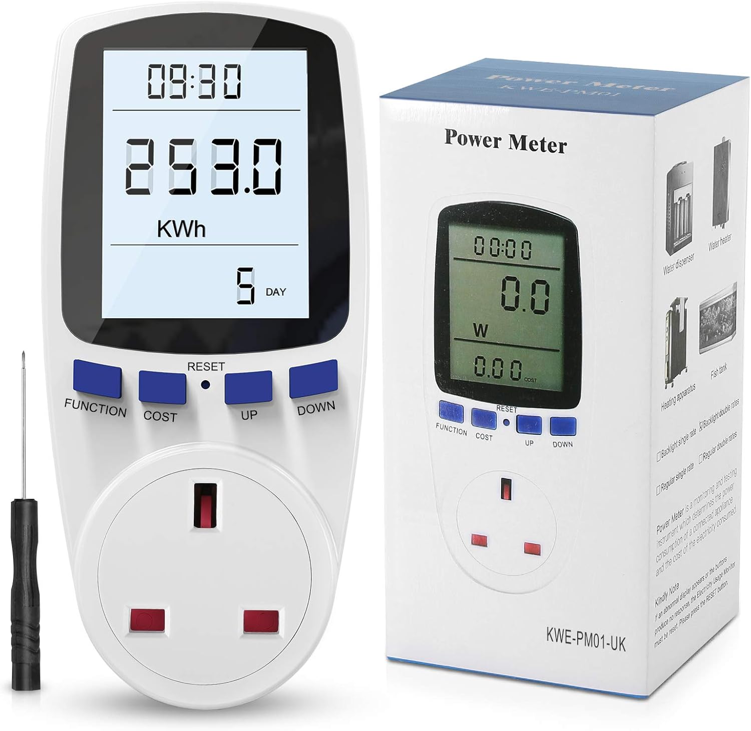 UK Plug Power Meter Energy Monitor with Backlight LCD Display ...