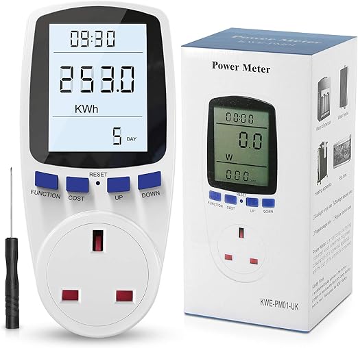 UK Plug Power Meter Energy Monitor with Backlight LCD Display