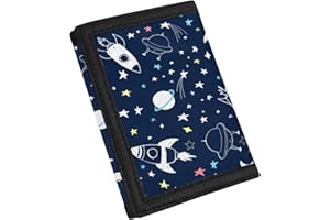 COEQINE Boys Wallets for Kids 9-12 Blue Stars Print, Small Trifold Money Organizer Travel Accessories for School Lightweight Coin Case