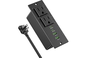 JGSTKCITY 45W USB C Recessed Power Strip,Flush Mount Desk Recessed Outlet,Space-Saver for Furniture Side Table,2 USB-C &2 USB-A Ports,2 AC Outlets,6ft Cord,Ultra Thin Flat Plug